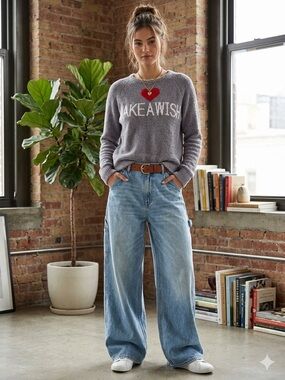 POL 'Make a Wish' Scoop Neck Sweater in Gray with Red Heart